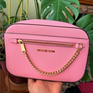Michael Kors Pink Saffiano Crossbody with Gold Chain